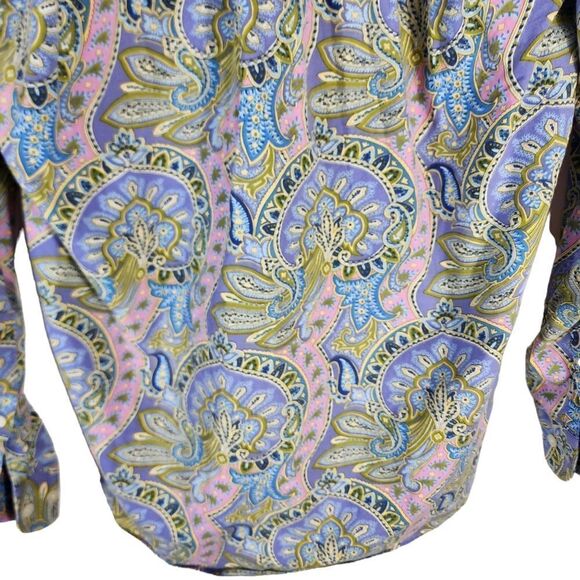 Alan Flusser Blue Pink Paisley Cotton Button Up  Shirt - Picture 6 of 7